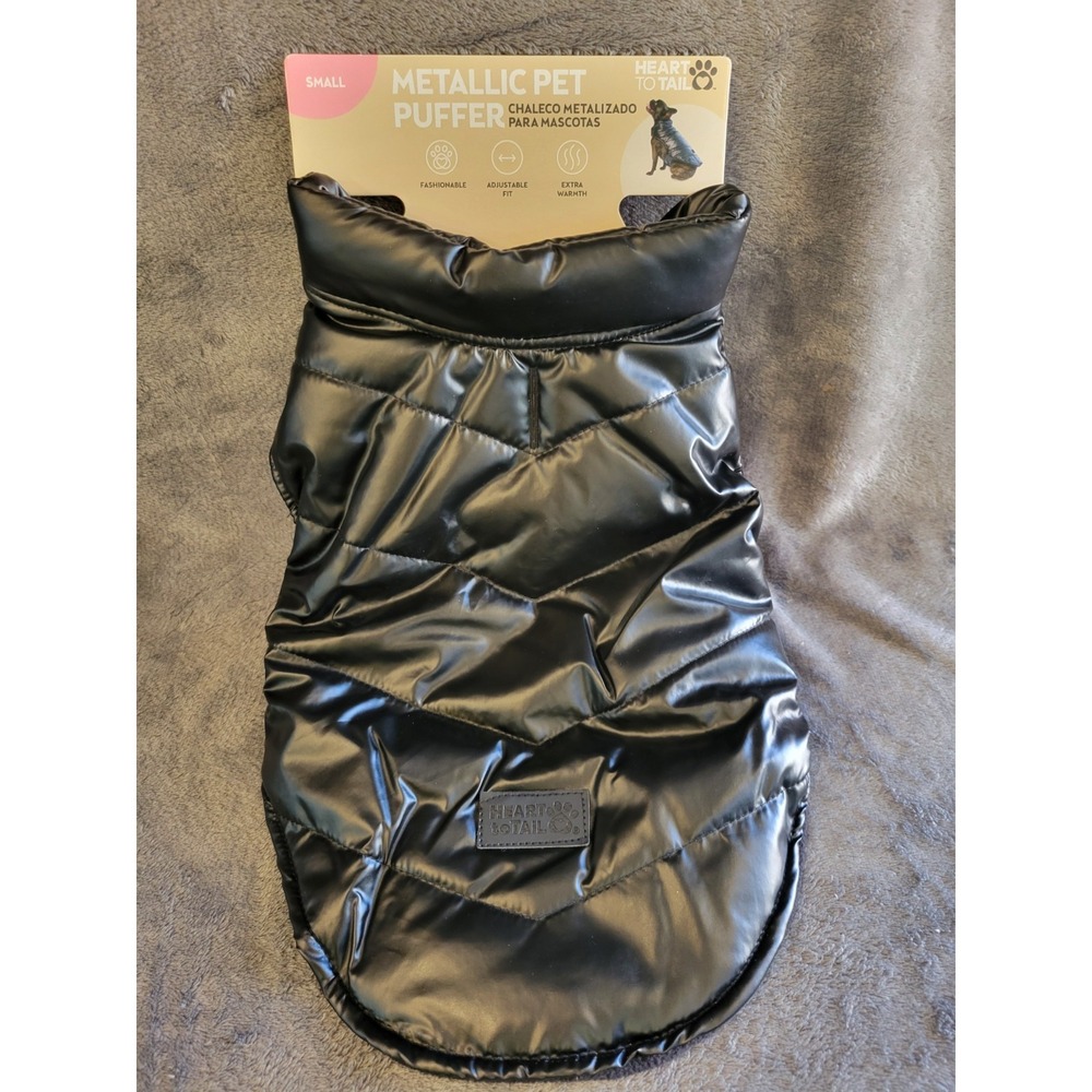 Heart To Tail Black Metallic Pet Puffer Dog Jacket sz Small ***NEW*** - Picture 2 of 10
